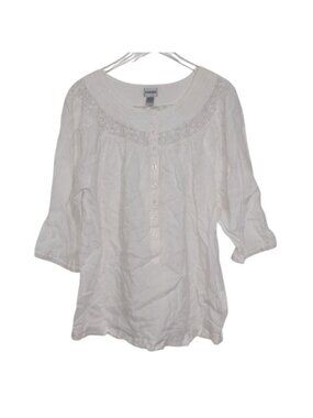 Chicos 3 Linen Lace Popover Tunic Womens Size XL White Boho Long Sleeve Shirt